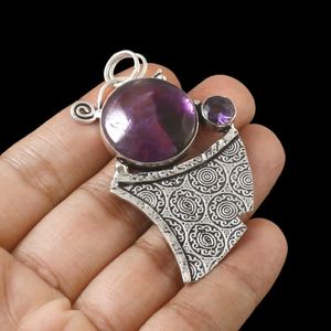 Pendentif en améthyste naturelle, argent sterling 925, bijoux en pierres précieuses faits à la main pour femmes, style vintage, cadeau - Product Image 6