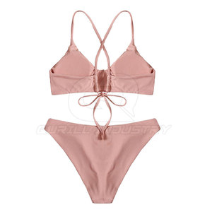 Conjunto de Bikini de Dos Piezas Personalizable para Mujer, Traje de Baño de Playa, Diseño Sólido, Tela Elástica, Transpirable, de Secado Rápido para la Temporada de Verano - Product Image 2