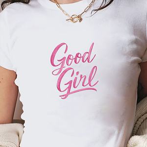 Camiseta Corta de Punto con Estampado Ajustada al Cuerpo para Mujer, Estilo Y2K, Good Girl - Product Image 2