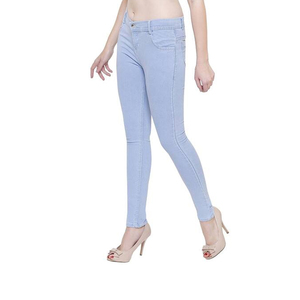 Pantalon en jean décontracté pour femme, coupe slim, taille mi-haute, respirant, en coton, avec logo personnalisé, jambe large, style streetwear, haute qualité - Product Image 3