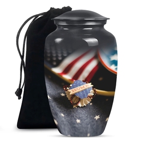 Urne funéraire en métal artisanale en aluminium avec drapeau américain pour les vétérans - Coffre de rangement patriotique pour la maison - Product Image 1