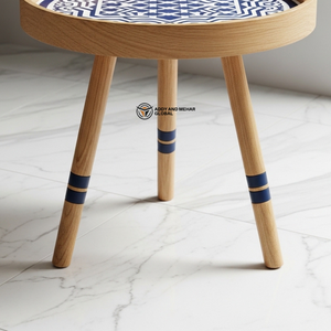Taburete de Madera Azul de Lujo – Mueble Decorativo Moderno con Patrón Artístico Azul - Product Image 4
