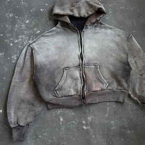 High Quality Acid Washing Men's Hoodie Custom Oversized <b>Spray</b> Distressed Hoodies With Drop Shoulder in Stock Fast Shipping - Product Image 3