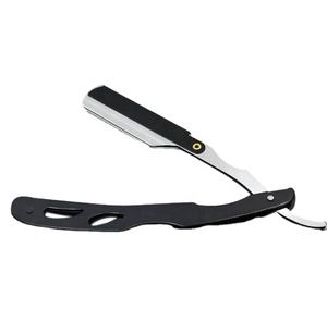 มีดโกนตรงสำหรับผู้ชายพับได้ใบมีดสแตนเลสสีดำและที่จับโลหะสำหรับร้านตัดผม - Product Image 3