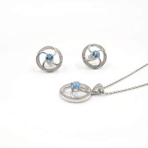 Juego de Pendientes y Colgante de Topacio Azul Natural en Plata de Ley 925, Chapado en Rodio, Joyería Fina OEM ODM - Product Image 2