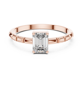 Emerald Cut Lab Created Moissanite Solitaire <b>Ring</b> Segmented Art Deco Band Rose Gold <b>Stainless</b> <b>Steel</b> GRA Certified <b>Ring</b> - Product Image 1