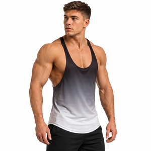 <b>Men</b> Sublimation Printed <b>Stringer</b> Top 160 GSM Cotton Polyester Lightweight Tank Top Quick Dry Gradeint Print <b>Men</b> Gym <b>Vest</b> - Product Image 2
