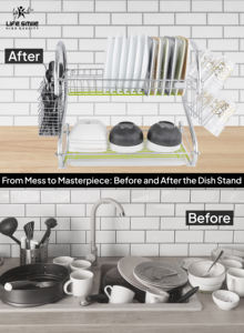 Égouttoir à vaisselle LIFE SMILE pour cuisine, acier inoxydable de haute qualité, 2 niveaux, avec porte-ustensiles, organisateur de cuisine - Product Image 5