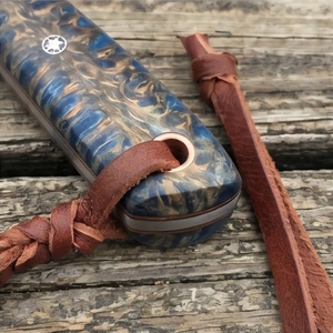 Custom Handmade J2 Steel Bull Cutter Knife Blue Resin <b>Pinecone</b> Handle Fixed Blade Knife with Cross Stamped Leather Sheath - Product Image 3