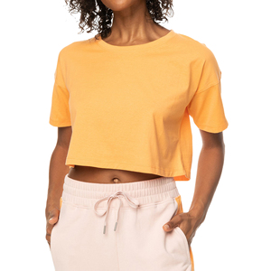 Women's Orange <b>Cropped</b> T-Shirt O-Neck Short Sleeve Solid Color Casual Knitted Loose Fit Spring Summer - Product Image 1
