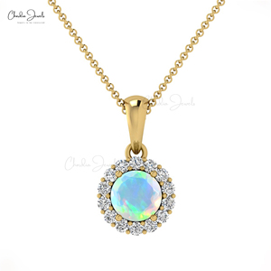 Chordia Jewels Genuine 4mm Ethiopian <b>Opal</b> Round Gemstone Halo Pendant 14k Solid Gold Diamond Drop Pendant <b>Necklace</b> Gift For Wife - Product Image 6