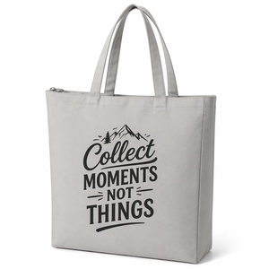 AMANI 300gsm Light Grey <b>Canvas</b> <b>Tote</b> Bag 18x16x3 Cotton Zipper Large Reusable Eco Friendly Shopping Bag Long Handle Custom Print - Product Image 1