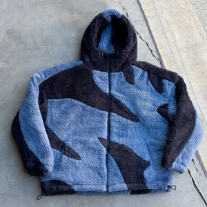 Chaqueta de calle unisex Y2K de otoño-invierno con capucha y cremallera, de lana de cordero y poliéster, estilo patchwork, oversize, venta al por mayor - Product Image 1