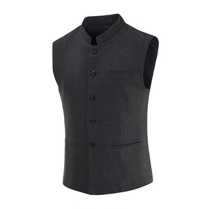Chaleco de Traje Formal para Hombre, Talla Grande, Negro, Cuello en V, Cierre de Botón, Tejido Transpirable y Ecológico, Primavera/Otoño - Product Image 4