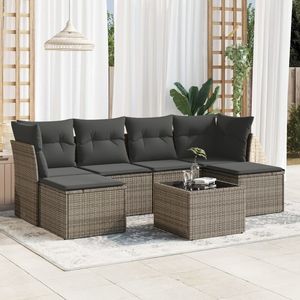 Sofa gris de jardin de rotin de PE réglé avec la poudre-éléments enduits d'acier et de verre trempé - Product Image 1