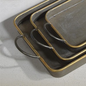 Plateau de service rectangulaire moderne en métal, finition laquée élégante de qualité commerciale - Product Image 3