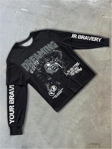 Men's Letter Graphic Tees Crew Neck Long Sleeve 2 in 1 T Shirt Tops Streetwear - Product Image 4