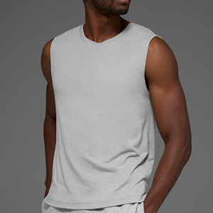 Men's Breathable <b>Knitted</b> Polyester/Cotton Fitness Tank <b>Top</b> <b>Sleeveless</b> Workout Vest Loose Fit Yoga Athletic Training Shirt - Product Image 1