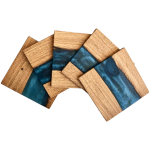 Sous-verres élégants en bois et résine, 4 pièces, forme carrée, haute qualité, prix abordable, décoration de table, sous-verres en résine et bois - Product Image 1