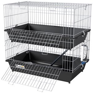 Gabbia Moderna a 2 Livelli in Metallo per Piccoli Animali con 2 Porte, Vassoi, Ciotola, Bottiglia e Rampa per Allevamento Conigli, Furetti, Cincillà - Colore Nero - Product Image 1