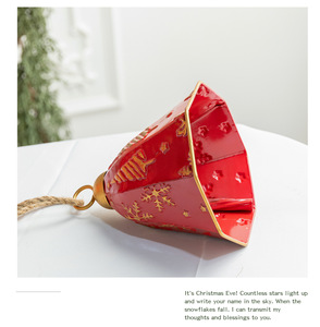 Cloches de Noël en métal gaufré, 3 tailles, rouge, vert, flocon de neige, arbre, renne, décoration suspendue, corde en jute, ornement festif - Product Image 4