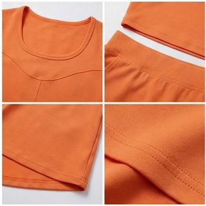 Ensemble de yoga 2 pièces North Approach rose : Crop top à col rond et jupe taille haute, couleur unie, respirant, en Spandex et Polyester, vêtements de sport - Product Image 4