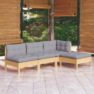 Ensemble de salon de jardin avec coussins gris et structure en pin - Product Image 1
