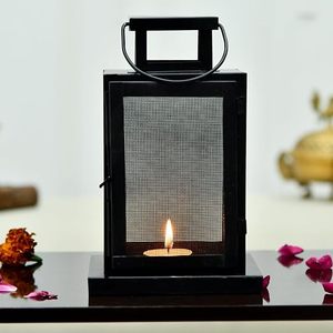Lanterne en fer noir avec panneau en maille et porte-bougie pour la décoration de la maison, utilisation pour les mariages, design résistant à la chaleur - Product Image 5