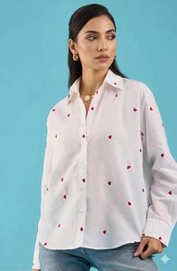 Chemise boutonnée tendance pour femme à motif cœur en rayonne, manches longues, longueur hanches, vêtement décontracté - Product Image 3