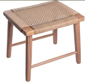 Modern Wooden <b>Stool</b> With Linen Woven <b>Seat</b> Scandinavian Design Handmade Living Room Furniture Outdoor Courtyard Use - Product Image 2
