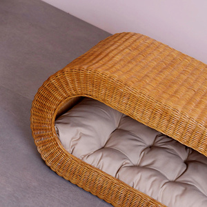 Modern Oval Rattan Pet Cave Bed Enclosed Wicker Pet House Cozy Hideaway Pet Nest with <b>Cushion</b> Breathable Handmade Cat Bed - Product Image 6