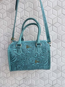 Bolso de Mano de Cuero Tallado a Mano, Estilo Bohemio Gitano, Hecho a Mano, Color Turquesa Occidental, Elegante, para Uso Diario de Mujeres - Product Image 1
