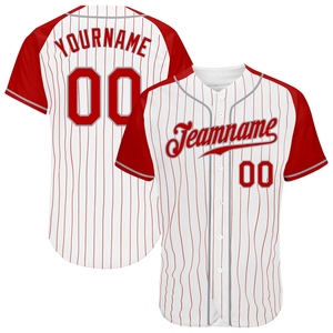 Wholesale Best Selling OMMIZ INDUSTRY Custom White Red Pinstripe Red-Gray Authentic <b>Raglan</b> Sleeves Baseball Jersey - Product Image 1
