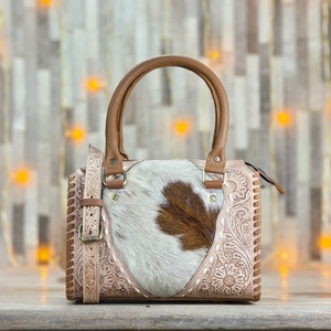 Bolso de Hombro de Cuero Genuino de Lujo Walla, Patrón Floral de Piel de Vaca, Cierre de Cremallera, Ligero, Gran Capacidad, Tamaño Personalizado - Product Image 1