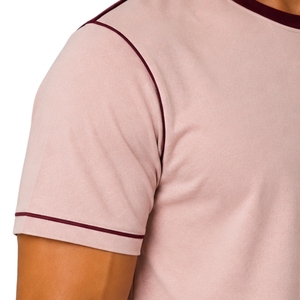Ensemble T-shirt et short pour homme bordeaux et rose poudré, col rond, manches courtes, haut à poches, short cargo à cordon de serrage, vêtements de sport décontractés - Product Image 4