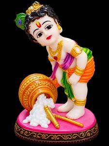 Ídolo de Bal Krishna en Poliresina, Makhan Chor Murti con Recipiente para Mantequilla, para Decoración del Hogar, Mandir o Tablero del Automóvil - Product Image 3