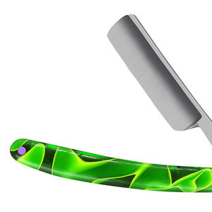 Navaja de barbero plegable de acero inoxidable con mango acrílico y filo recto para hombres y niños, soporte plegable para afeitar la barba - Product Image 3