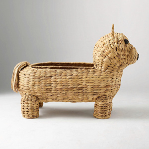 Cute Handmade Water Hyacinth Dog Kids <b>Storage</b> <b>Basket</b> Animal <b>Toy</b> Organizer Woven <b>Storage</b> Bin for Children Nursery Playroom - Product Image 2