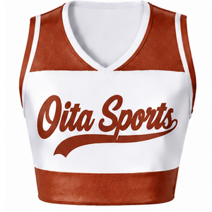 Maillot de cheerleading sans manches sublimé blanc bordeaux, tenue de sport athlétique pour l'entraînement, la performance et la compétition - Product Image 1