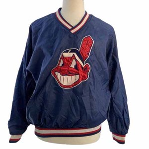 Veste universitaire Cleveland Indians pour homme, bleue, avec logo brodé, veste décontractée à enfiler - Product Image 1