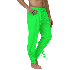 <b>Men's</b> <b>White</b> Cotton <b>Pants</b> Elastic Waist Drawstring Casual Loose Fit Summer Lightweight Breathable Trousers - Product Image 4