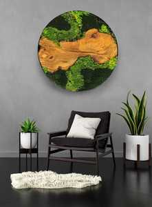 Escultura de pared redonda de madera y musgo del Bosque Encantado, decoración hecha a mano inspirada en la naturaleza, arte de pared de musgo orgánico de lujo para interiores, enmarcada - Product Image 6