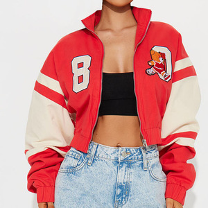 Veste de sport personnalisée à col en V pour femme, veste de sport avec manches en cuir, de haute qualité et en taille plus, manteau imprimé pour fille - Product Image 6