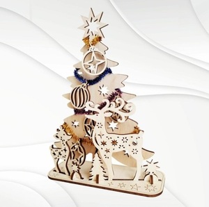 Eco Wooden Christmas <b>Tree</b> Ornament Craft Laser Cut Reindeer Star <b>Tabletop</b> Miniature Xmas <b>Tree</b> Home Party Holiday Decoration <b>Tree</b> - Product Image 1