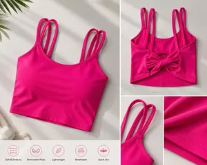เสื้อชั้นในกีฬาไร้ตะเข็บ Ever Glow สำหรับผู้หญิง คอวี สายสปาเก็ตตี้ สีชมพูพื้น ระบายอากาศได้ดี รองรับทรงได้ดี ผลิตจากไนลอน/คอตตอน เหมาะสำหรับโยคะและฟิตเนส - Product Image 3