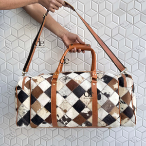 กระเป๋าเดินทางหนังวัวแท้ลายตาราง ดีไซน์ทำมือสุดฮิต กระเป๋าเดินทางอเนกประสงค์ขนาดใหญ่สำหรับทุกเพศ - Product Image 1