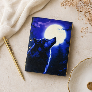 New Era Vintage Wolf <b>Leather</b> Hardcover Thread Sewn <b>Diary</b> Blank Spell Book Shadows Journal Deckle Edge Paper Witchcraft Wiccan - Product Image 2