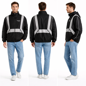 Chaqueta cortavientos impermeable de diseño personalizado al por mayor para hombre, con cremallera, reflectante, a prueba de viento, para exteriores. - Product Image 5