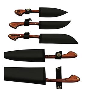 Ensemble de couteaux de chef 5 pièces, lame en acier Damas, manche en bois, écologique, réglable, multi-usages, finition brossée, couteaux de cuisine - Product Image 5