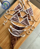 MLY OEM Service Bulk Custom Luxe Pailletten Driehoek Bikini Hoge Taille 2-delig Set Paisley Print Voorkant Logo Dames Zwemkleding